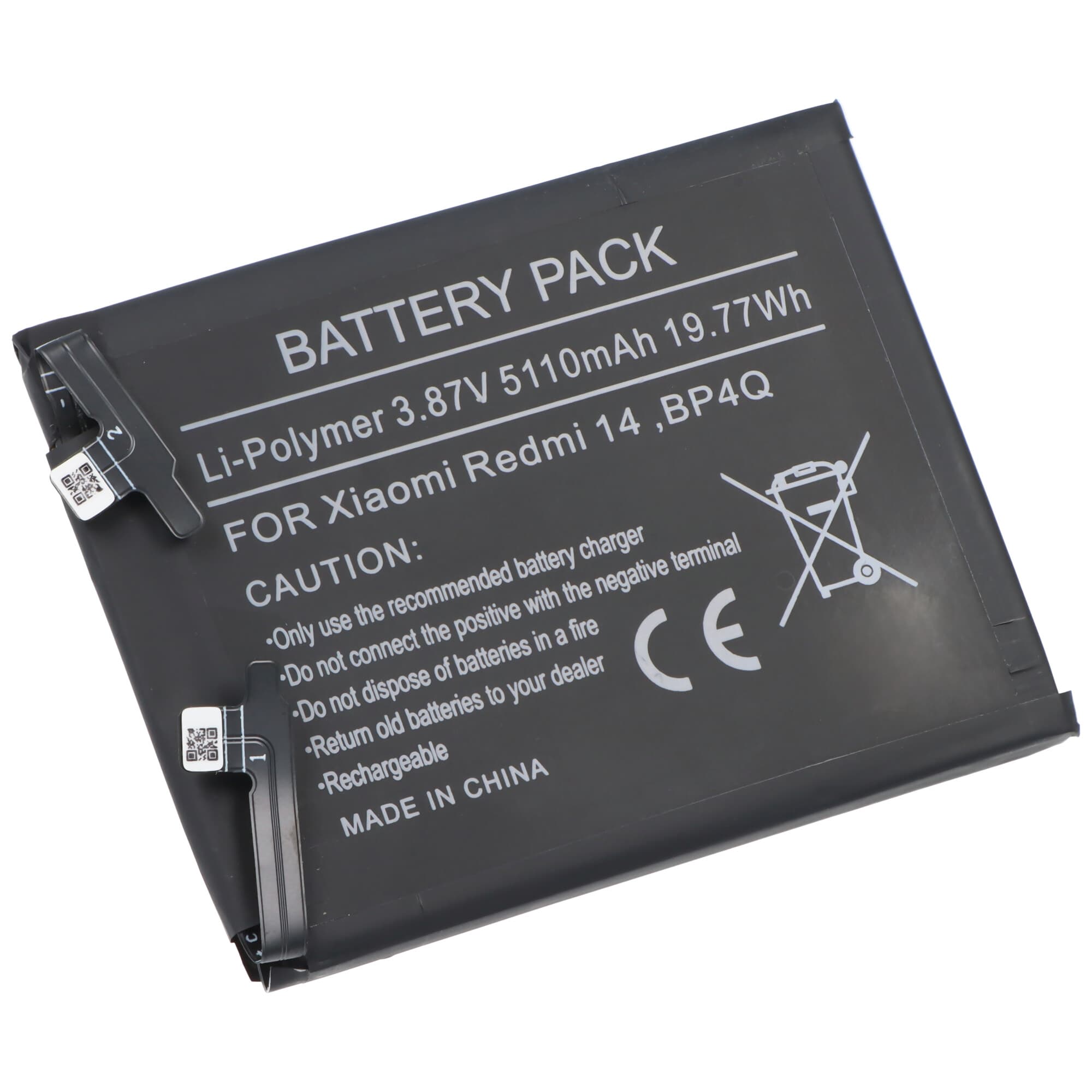 Batterie AccuCell compatible avec Xiaomi Redmi Note 14 – Li-Polymère, 3,87 V, 5110 mAh, 19,77 Wh, intégrée